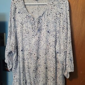 Lane Bryant Blue and White Patterned Blouse